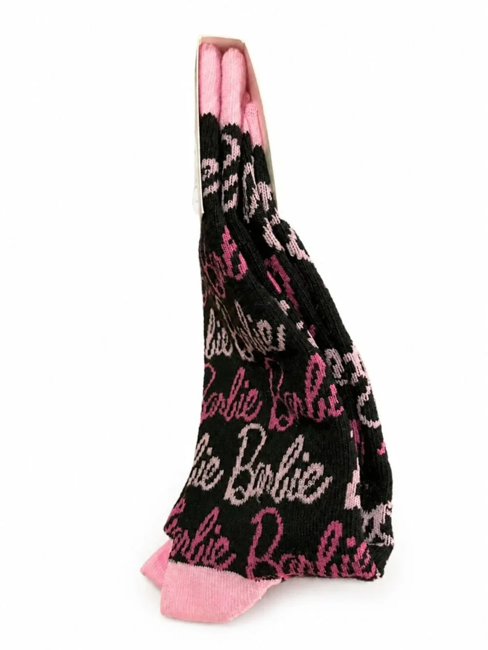 NWT Barbie Socks 2 Pairs Ombre & Logo Print Pink Black
